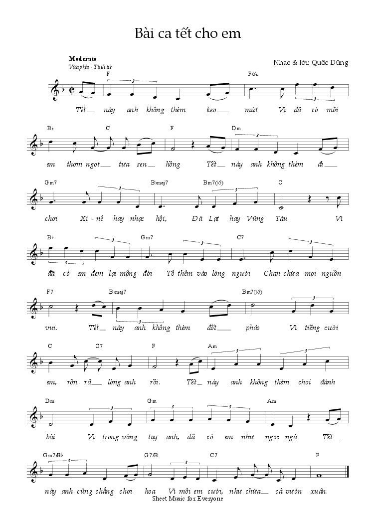 Sheet nhạc Bài Ca Tết Cho Em